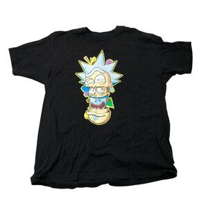 Rick And Morty Mens T-Shirt Size XL Black Crew Neck Graphic Tee Short Sleeve Y2K